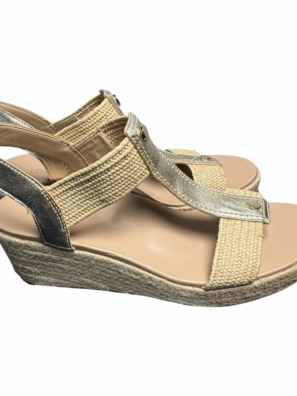 Vionic Calera Sandals with Gold Metallic T-Strap, 9.5